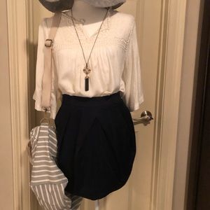 J Crew Navy Skirt- Boho White Crochet Top